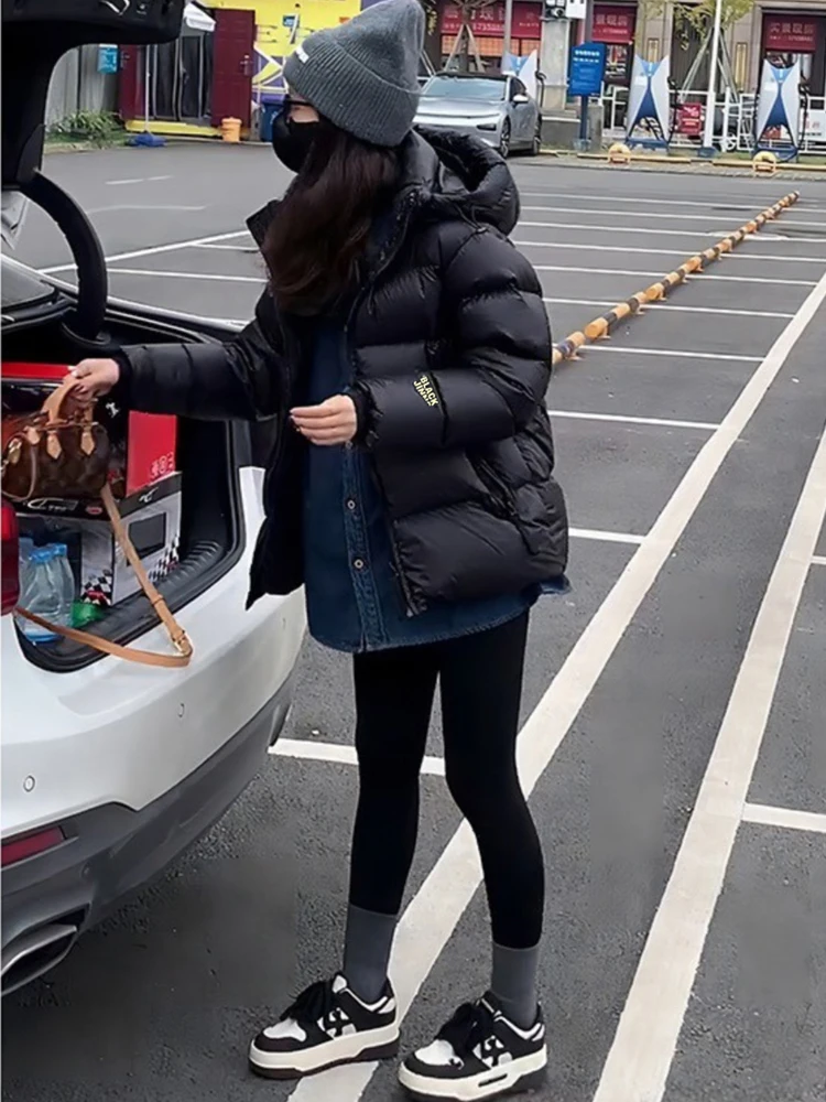 

Women's ort down Cotton Jaet Hooded Bla Gold Bread Sle Coat Korean Version Small Size Thiened Polyester Fiber