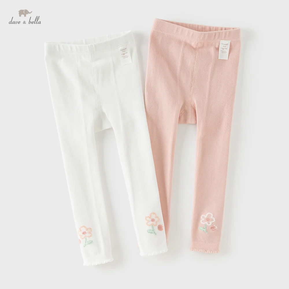 Dave Bella Girls Cotton Leggings Spring Autumn Kids Fashion White Pants Elastic Outdoor Pink Trousers Children Clothes DB1261104