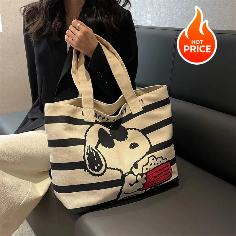 Cute Cartoon Girl's Bag Large Capacity Tote Bag New Korean Lazy Style Canvas Bag Snoopy Simple and Versatile Casual Shoulder Bag