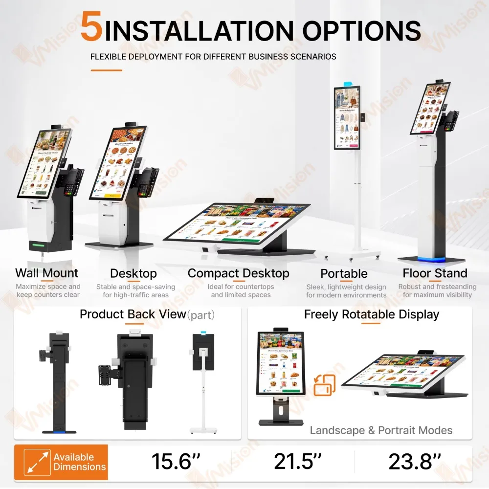 Touchscreen Self-Ordering Machine 21.5 with Built-in Printer  Android/Windows Perfect for Chain Restaurants