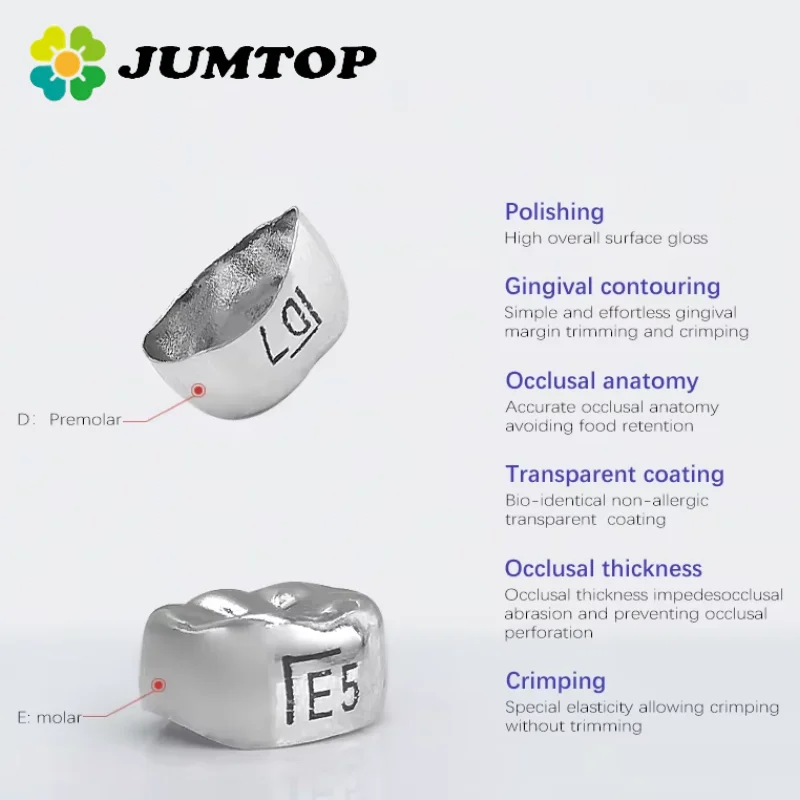 JUMTOP 48Pcs/Box Dental Kid Crowns Preformed Metal Crown Stainless Steel Temporary Crowns Dentistry Orthodontic Material