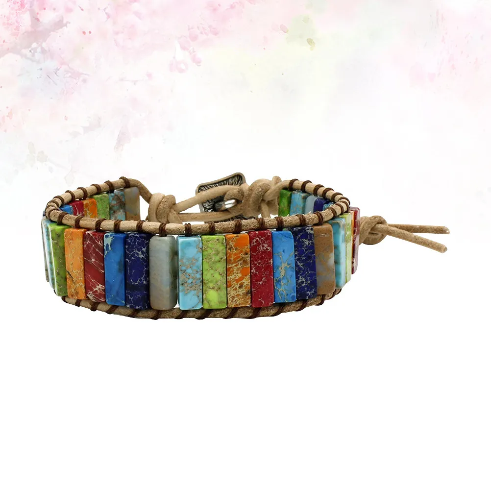 Bohemian Style Colorful Natural Stone Seven Color Bracelet Handmade Knitted Wrist Chain Party Travel Daily Use