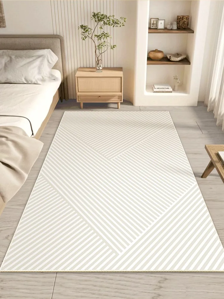 Simple Beige White Striped Carpet Lines Artistic Luxury Living Room Carpets Comfortable Soft Bedroom Rugs Non Slip Cloakroom Rug