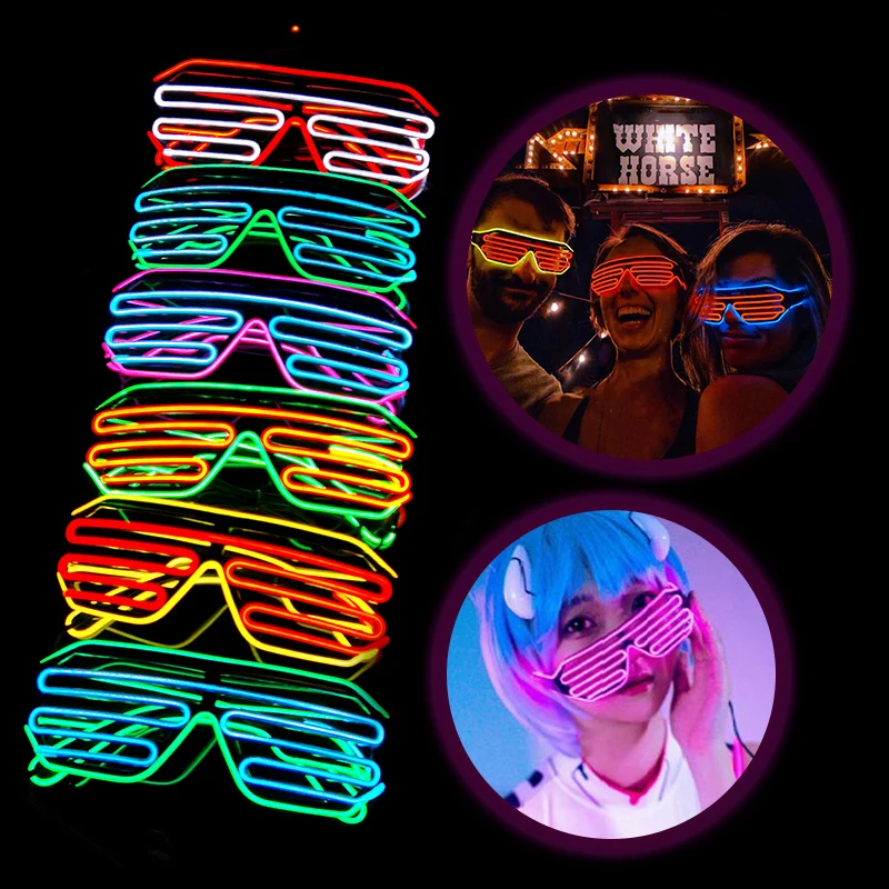 

Neon Party LED Luminous Glasses Light Glow Sunglasses Eyeglasses For Bar Halloween Cosplay Costumes Christmas Festival Supplies