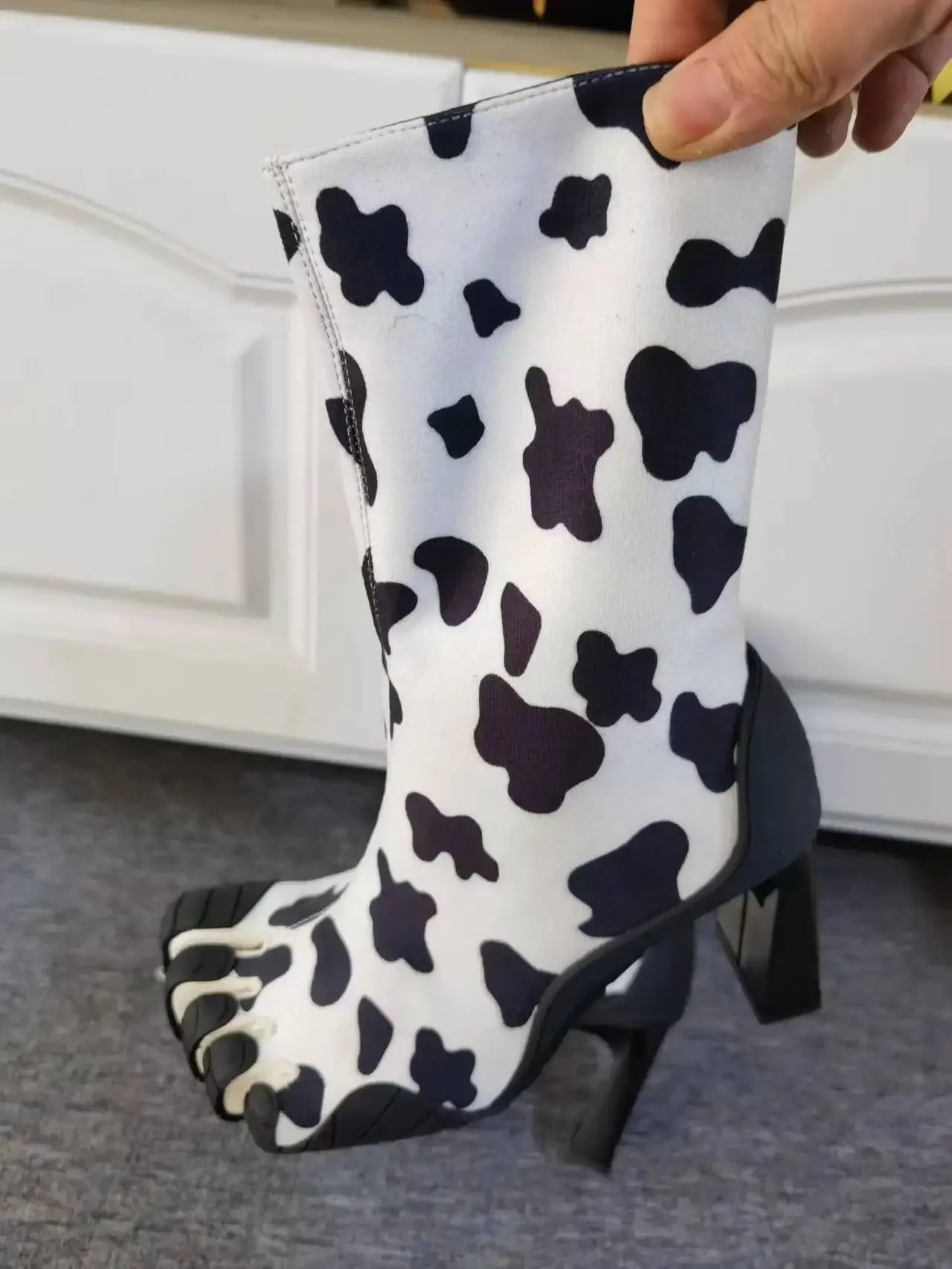 Leopard Print Cow Print Knitting Ankle Boots 2026 New Five Finger Toe Fashion Novel Women Boots Elastic Mesh Cloth Socks Boots