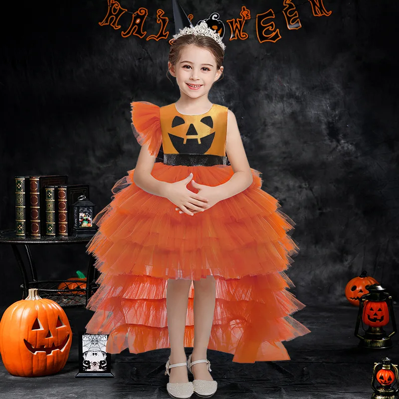 

Halloween Girls Princess Dress Pumpkin Cosplay Costume Long Tutu Clothes for Carnival Party School Stage Performance