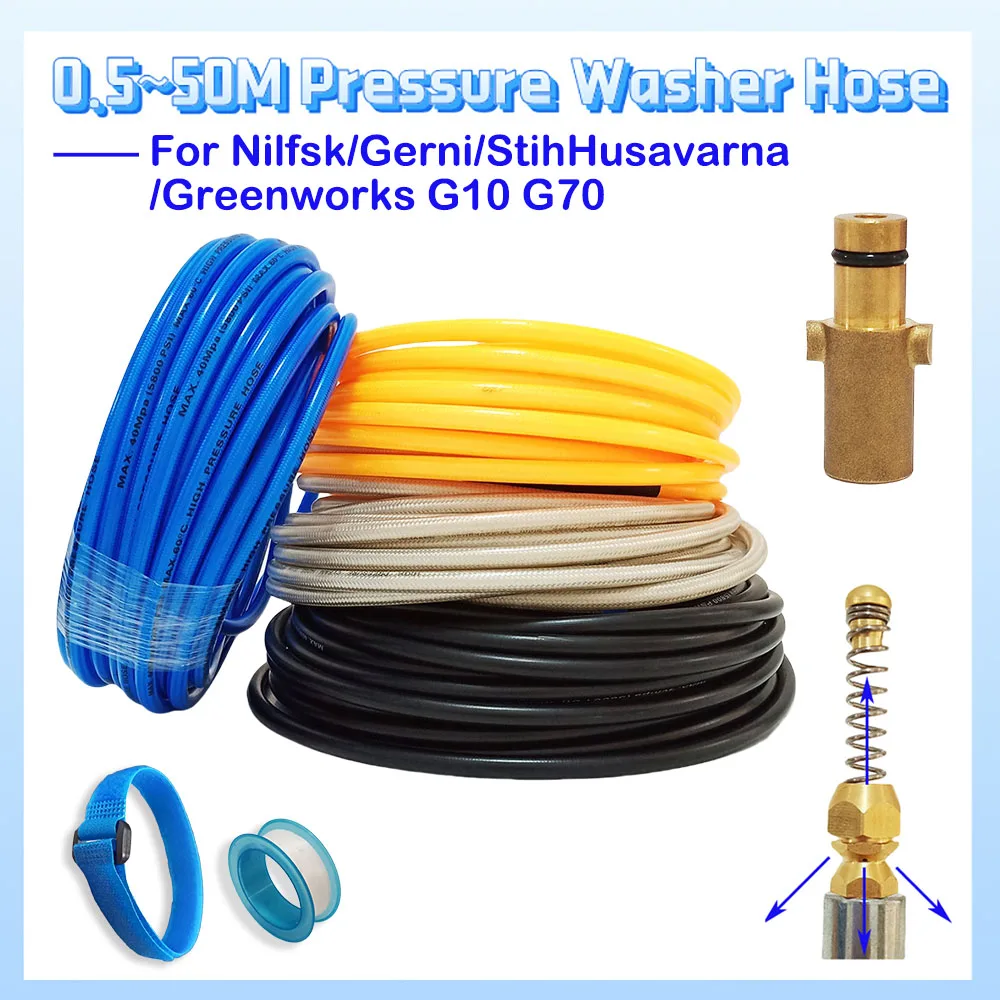 Sewer Drain Water Cleaning Hose Pipe Cleaner Kit 0.5-50M High Pressure Cleaning Machine Hose，For Nilfsk/Gerni/StihHusavarna