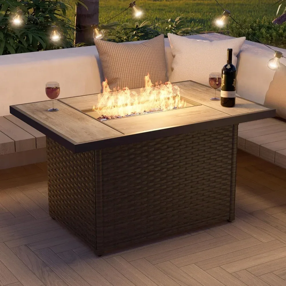 

Outdoor Propane Fire Pit Table with Cover/Lid for Patio, 43 inch 60,000 BTU,Wicker/Rectangle