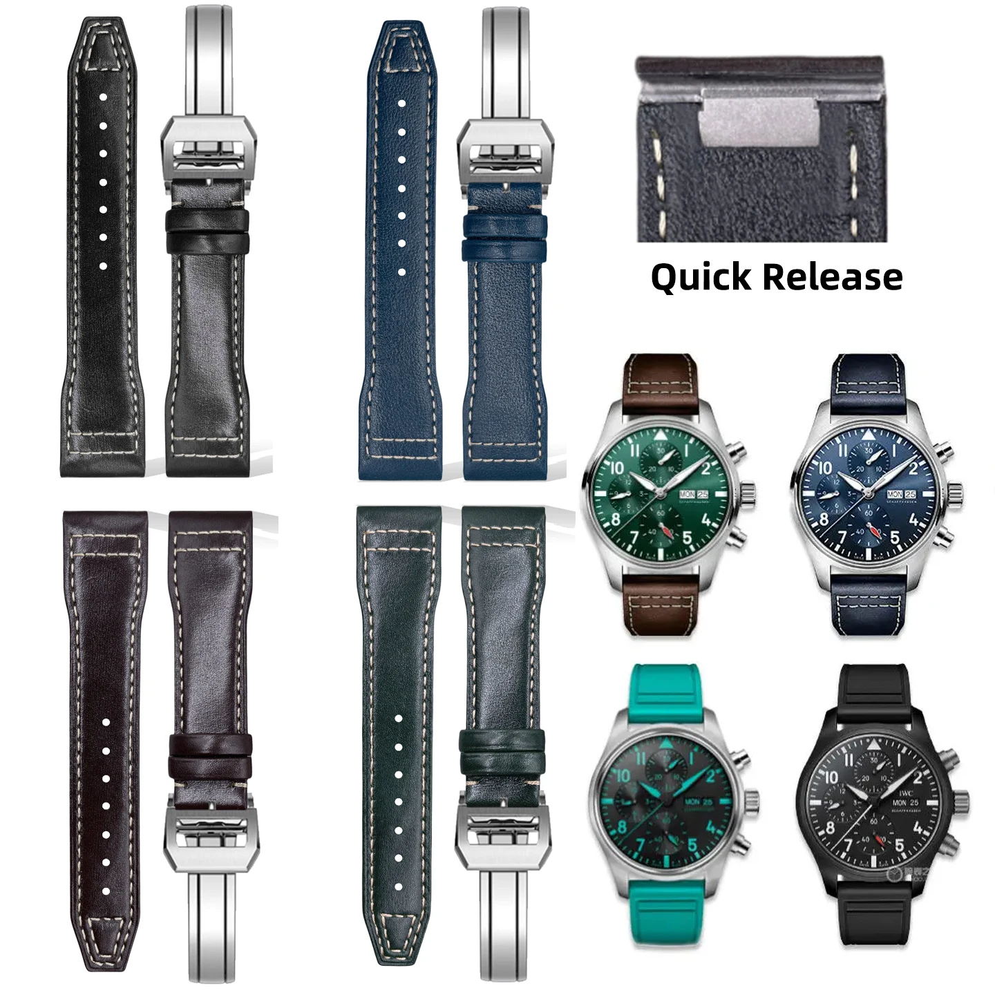 For IWC Pilot's Watch Quick-Release Genuine Leather Italian Cowhide Strap Mark 2018 Little Prince Spitfire Watch Band for Men 20