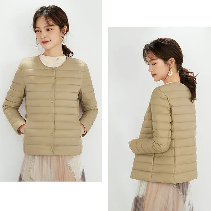 Abrigo ultraligero de otoño e invierno para mujer, chaquetas acolchadas finas de plumón de pato blanco 90, chaqueta de plumón portátil para exteriores para mujer