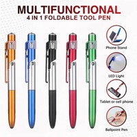 4-in-1 Folding Ball Point Pen Multifunctional Miniature Touch Pens with LED Light Ballpoint for Office Tablet Cellphone Holder