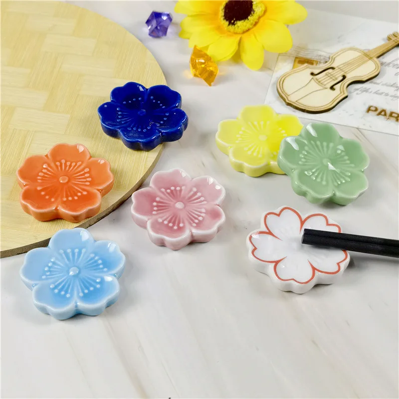 Ceramic Sakura Blossom Chopsticks Holder Flower Chopsticks Pillow Japanese Chopstick Rest Stand Kitchen Tableware Dining Decor