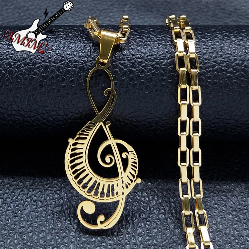 Music Note Treble Clef Chain Necklace for Women Men Stainless Steel Gold Color Musical Symbol Jewelry colar de musica N8598S06