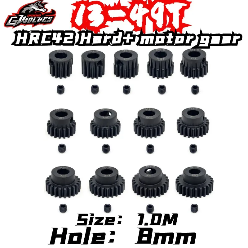 13T-49T Harden RC motor gear 1.0M 8mm shaft motor Metal motor gear steel teeth high speed Refit upgrade ARRMA 1/5 RC motor gear