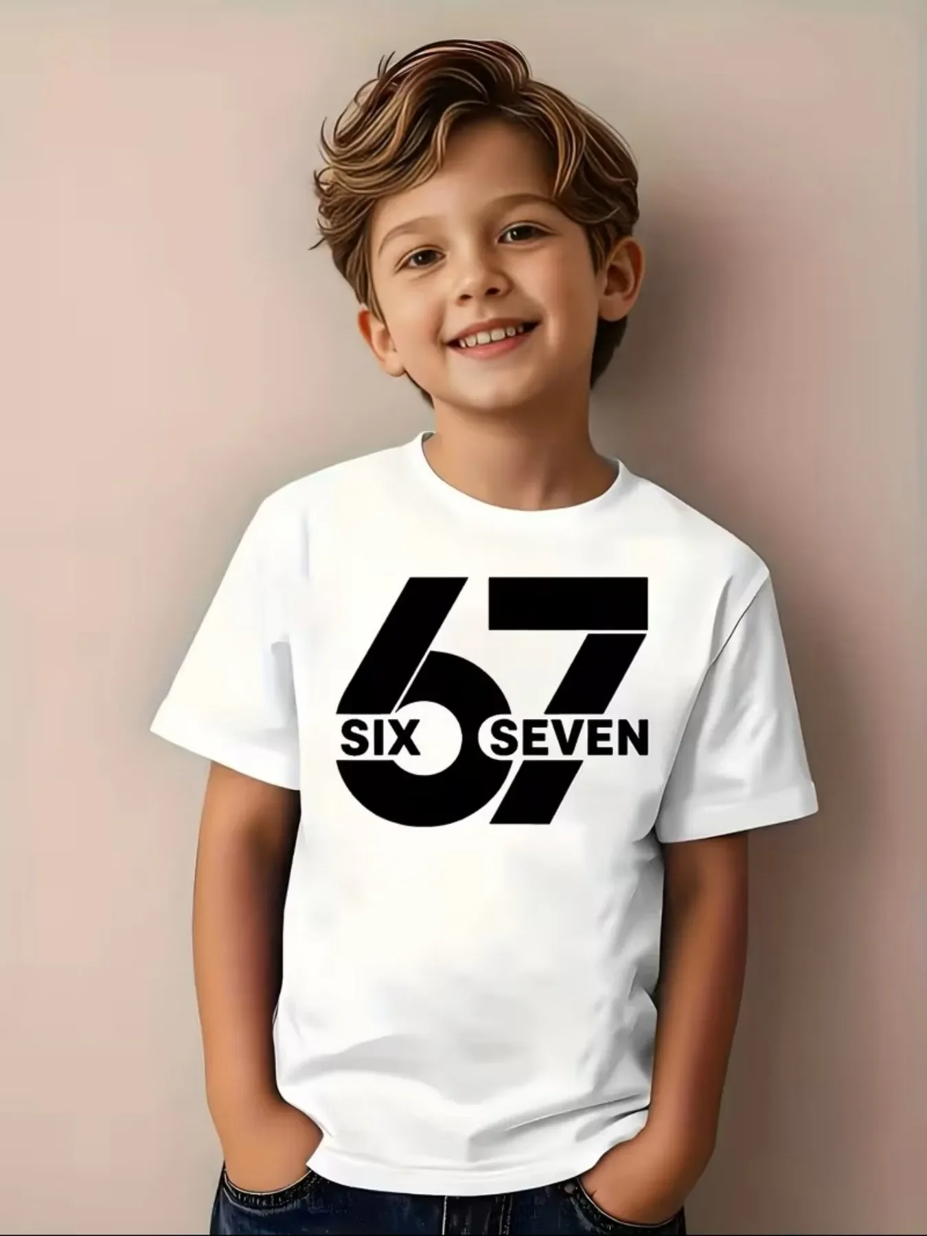 Boys' 7th Birthday T-Shirt Number 67 & Lightning Bolt Design - Round Neck Short Sleeve Party Outfit for 7 Yea