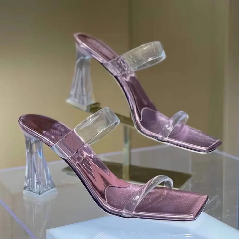 

Transparent One Word Belt Slippers Sexy Square Toe Mixed Colors Slip On New Arrivasl Fashion Women Modern Shoes