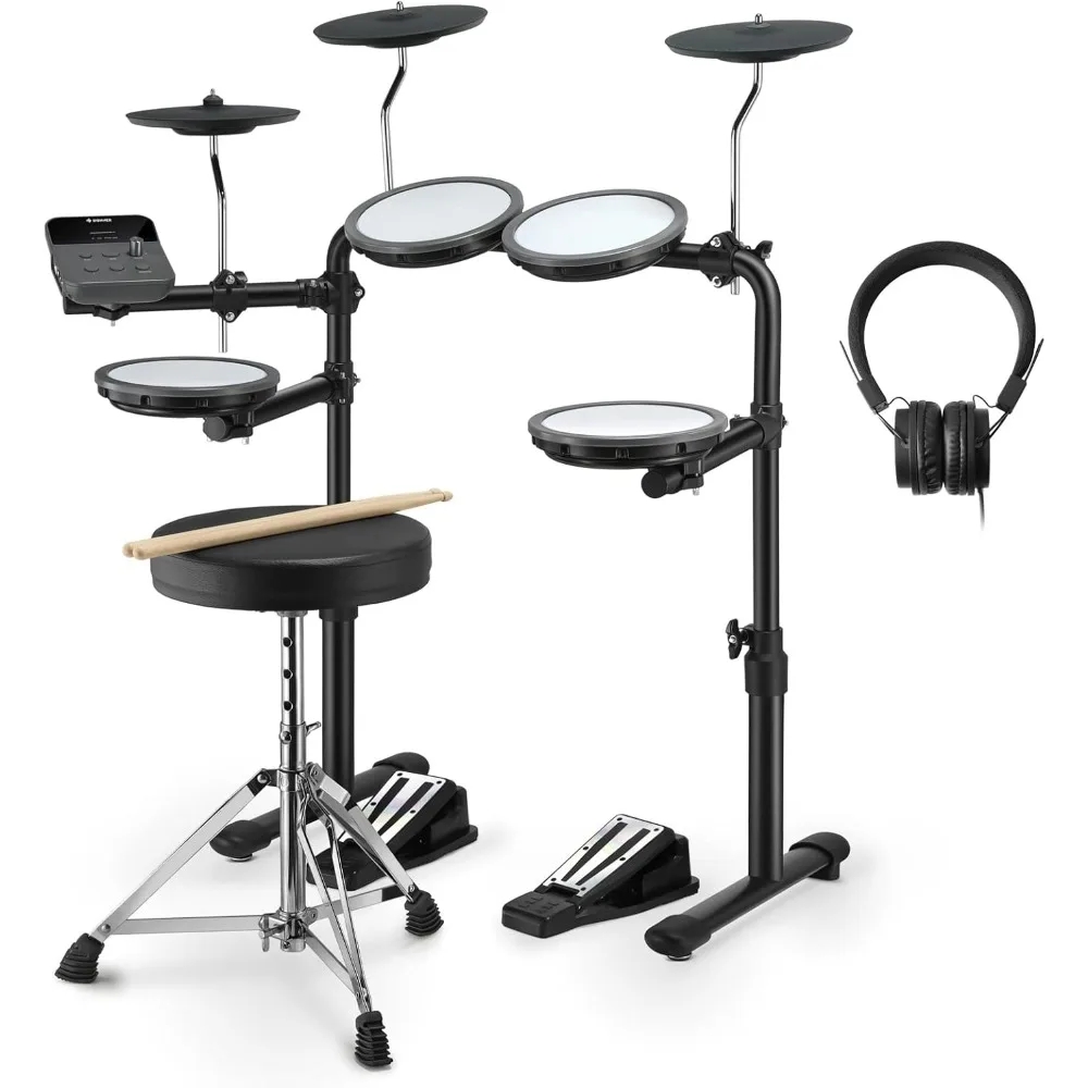 DED-70 Electric Drum Set with 4 Quiet Mesh Drum Pads,2 Switch Pedal, Portable and Solid Drum Set with Type-C Charging,68+ Sounds