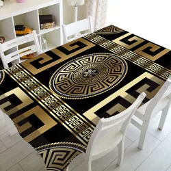 Luxo preto ouro grécia retângulo geométrico impresso toalha de mesa retangular para mesa e decoração toalha de mesa à prova dwaterproof água