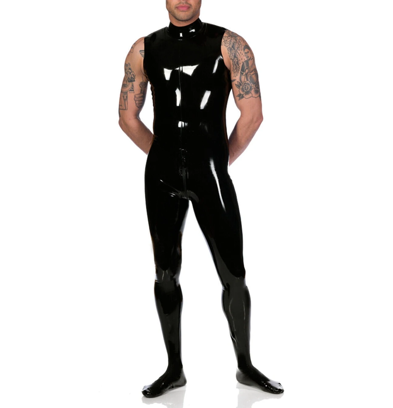 

Men's Chlorination Latex Bodysuit Tights Sleeveless Rubber Swimsuit Catsuit