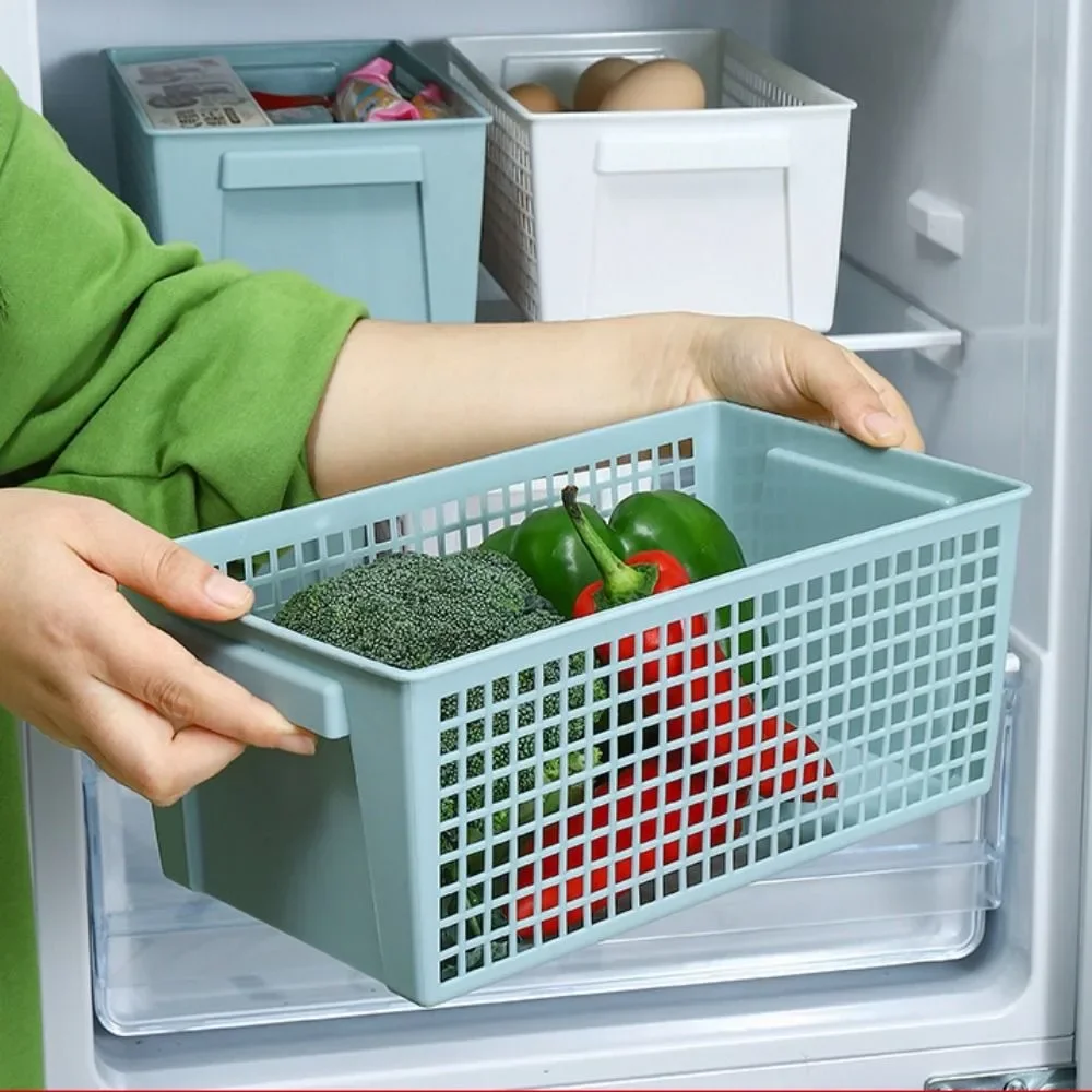 

The Kitchen Refrigerator Storage Frame Desktop Storage Food Grade Material Hollowed Rectangular Storage Basket Plastic Basket