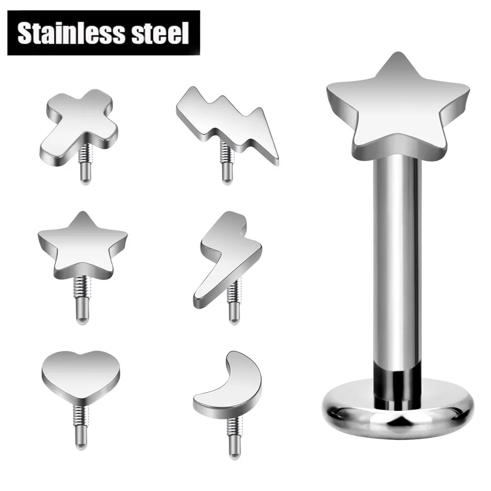 

Stainless steel Silver Color Heart Studs Earrings Nose Studs Flat Lip Ring Ear Tragus Cartilage Piercing Earrings Jewelry