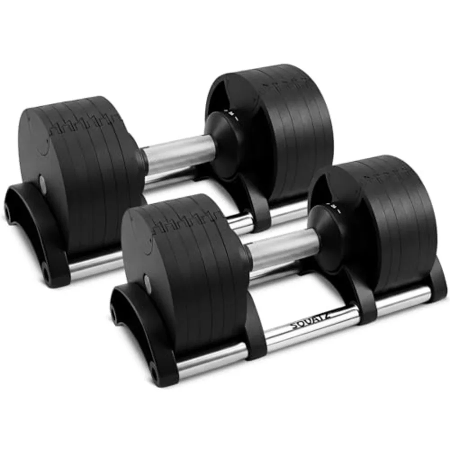 

Регулируемые гантели SQUATZ с быстрой сменой веса, компактный набор гантелей черного цвета с нескользящей ручкой и надежной системой фиксации.