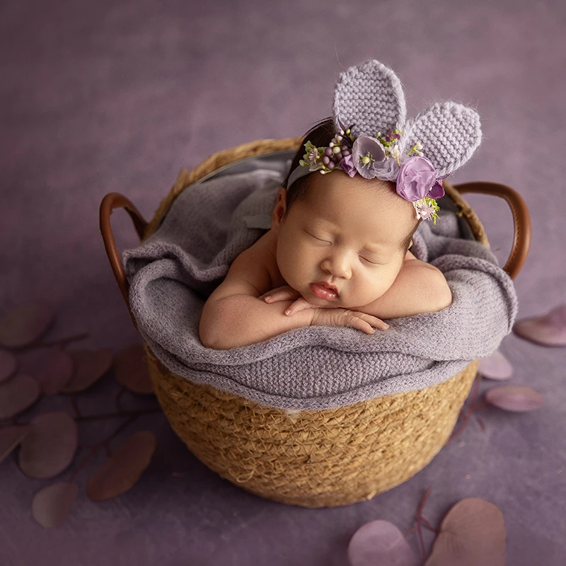 Newborn Headband for Photography Baby Flower Headwear Rabbit Ear Infant Photography Props Dried Flowers Studio Hair Accessories