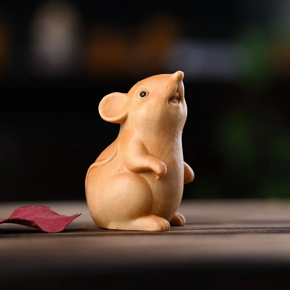 Wohndekor Holzgeschnitzte Tierkreis-Maus-Statuette Niedliche Dekorative Hamster-Statue Lustige Tierfigur Skulptur für den Schrank