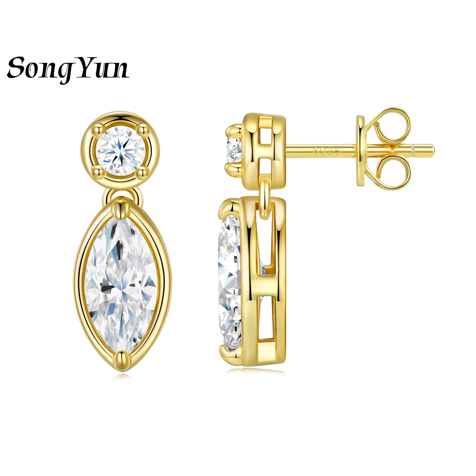 

SONGYUN Luxury Jewelry 925 Sterling Silver Earrings Moissanite Diamond Dangle Promise for Wife Rhodium Plated SYT Patent Earring