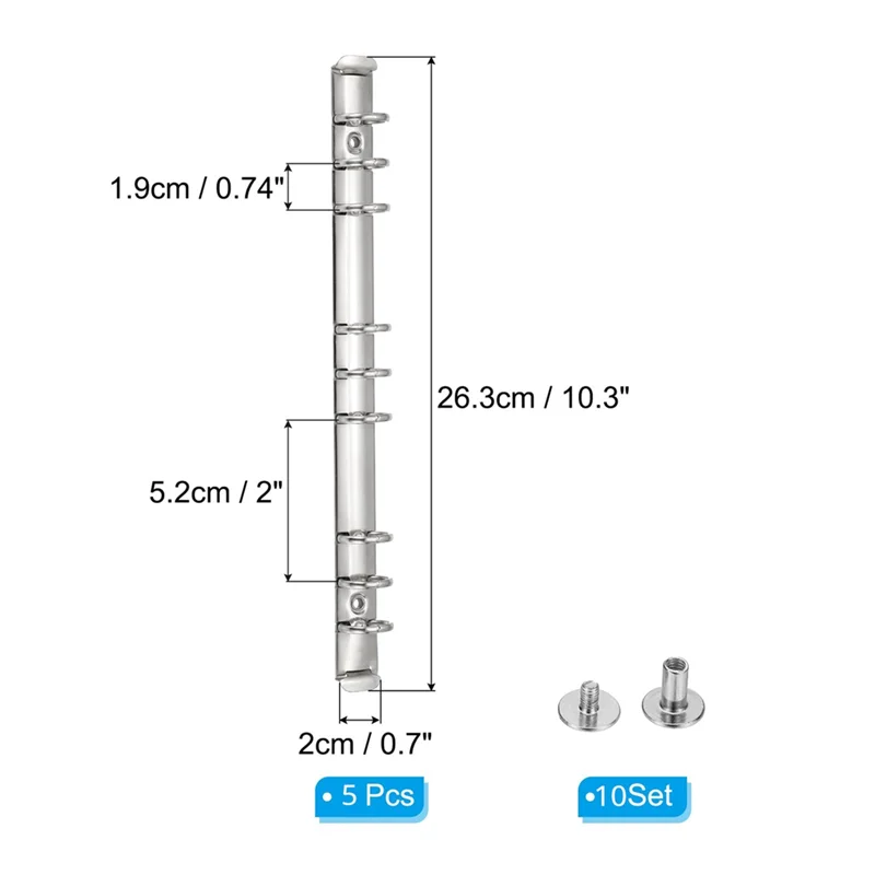 Suitable B5 9-Hole Ring Binder Mechanisms, 4 Set Binder Spine Replacement For Binder Planners,2Cm, Silver