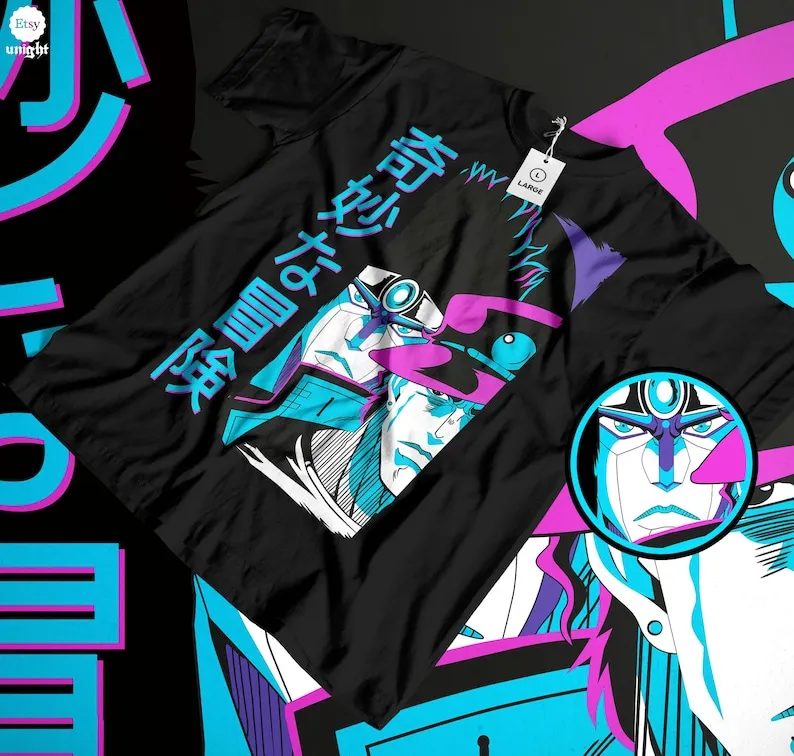 Camiseta unissex Anime Stand Fighter – Estilo mangá retrô dos anos 90, vestuário de batalha japonês icônico, presente exclusivo para Otaku, anime vintage