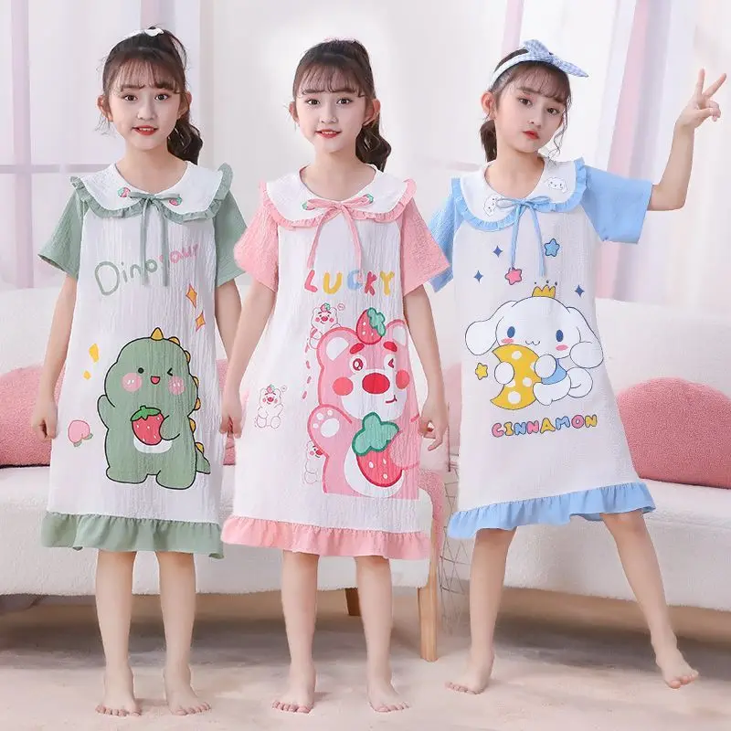 

Hello Kitty My Melody Anime Kawaii Sanrio Ins Children Pajamas Summer Cute Kuromi Nightdress Princess Clothing Gifts for Kids