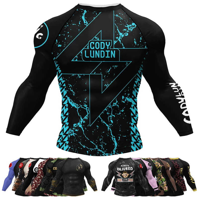 T-shirty z Jiu Jitsu bokserską BJJ Rashguard dla mężczyzn Sport No GI MMA w rankingu z długim rękawem MMA odzież kompresyjna męskie koszulki