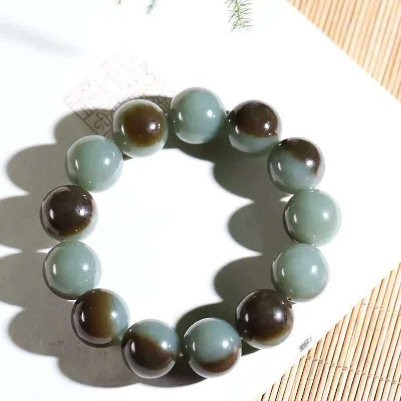 

Натуральный нефрит Хэтянь Qie Mo, старый материал, браслет из бисера с сахарным пигментом Qiao