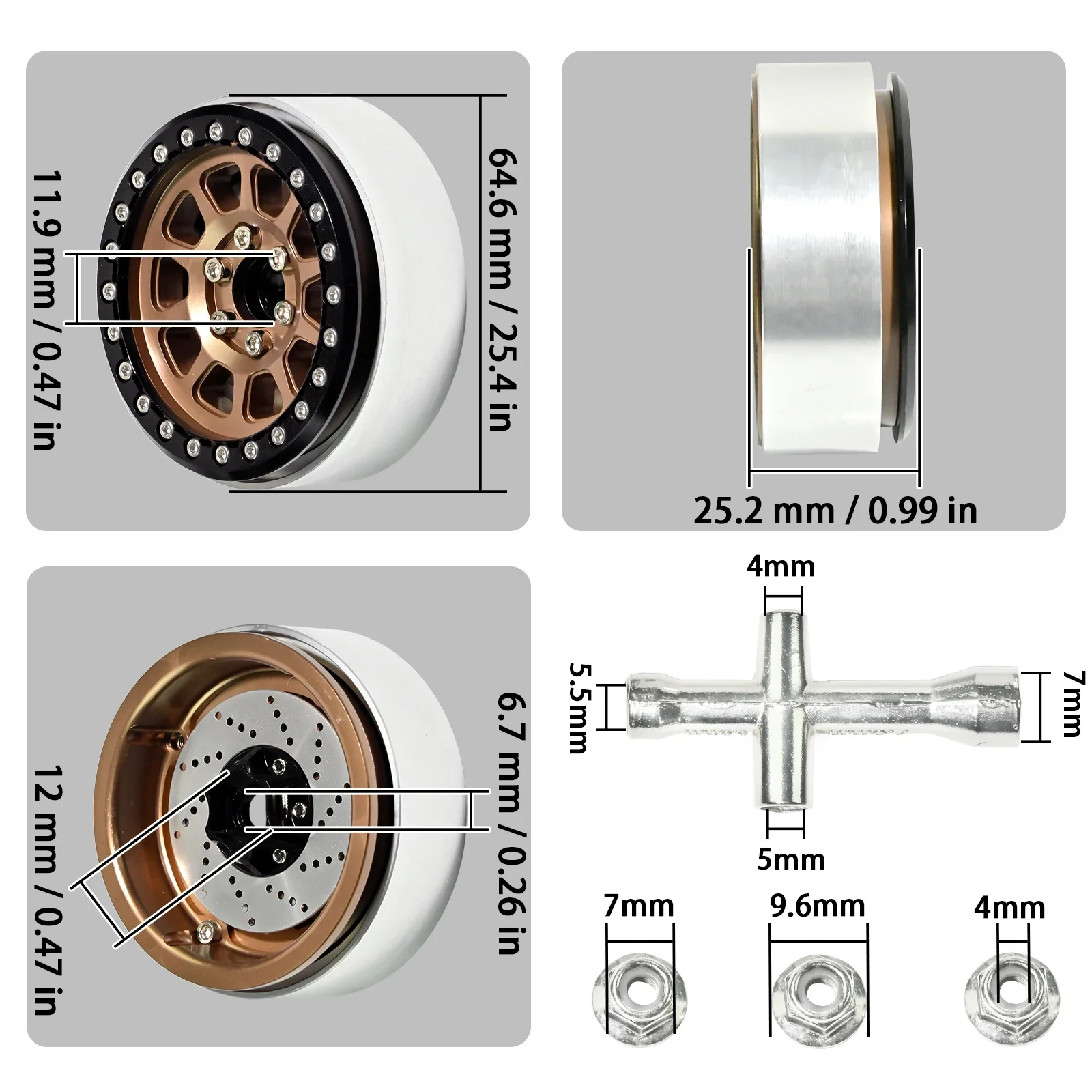 

4Pcs 2.2 Inch Metal Alloy Beadlock Wheel Hub Rim Rims Aluminum Alloy for TRX4 TRX6 Axial SCX10 III 1/10 RC Crawler