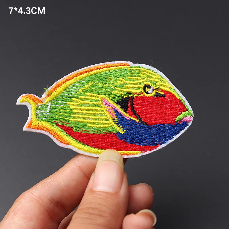Fish Size:7x4.3cm Patch for Clothing Iron on Embroidered Sewing Applique Cute Fabric Badge DIY Apparel Accessories