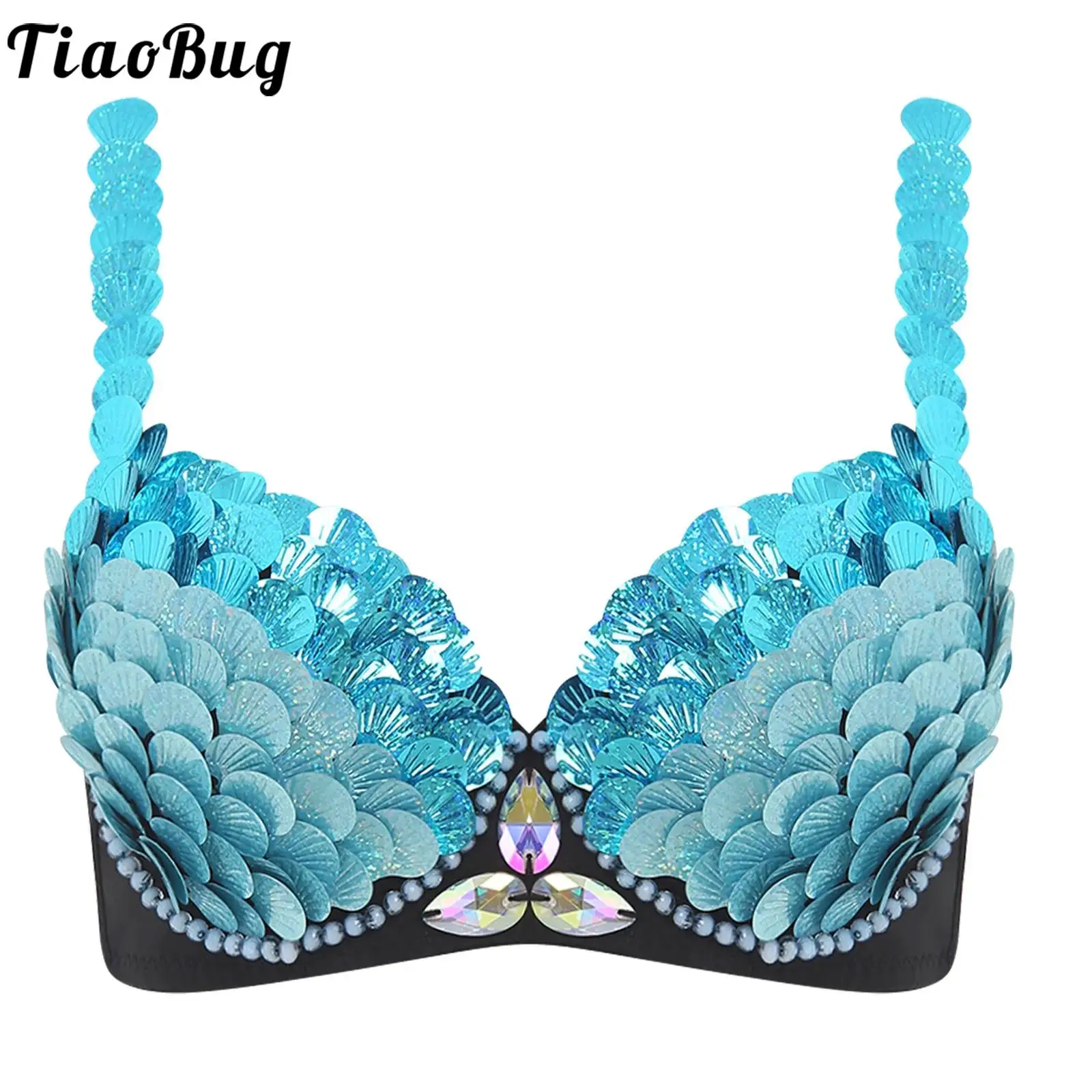 

Women Fashion Sequin Bra Top Fish-scale Playful Decor Push-up Underwire Balconette for Mermaid Bikini Beachwear Bra Tops