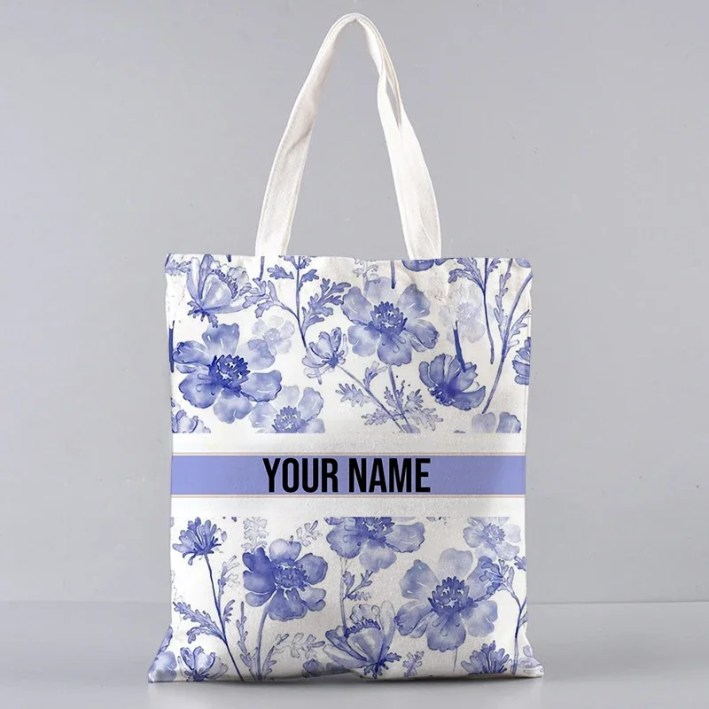 Custom Name Bridesmaid Wedding Gifts Vintage Floral Tote Bag Women Shopper Supermarket Handbag Canvas Brand Side Bag for Ladies