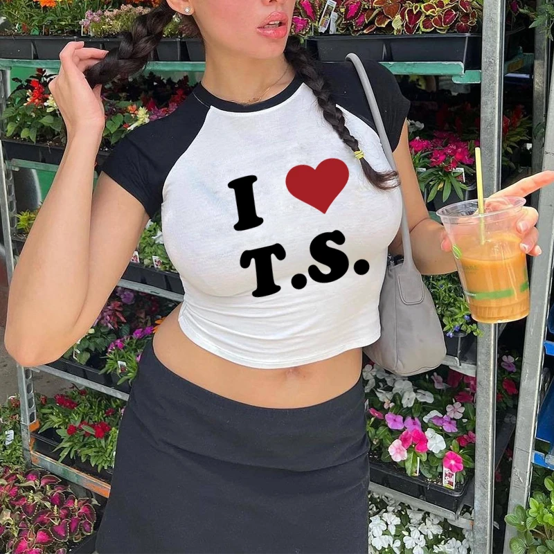 I Love T S Summer Fashion Short Sleeve T Shirt Cropped Tops for Women Y 2k Clothes Harajuku Baby Tee Graphic T-Shirt Crop Top Te