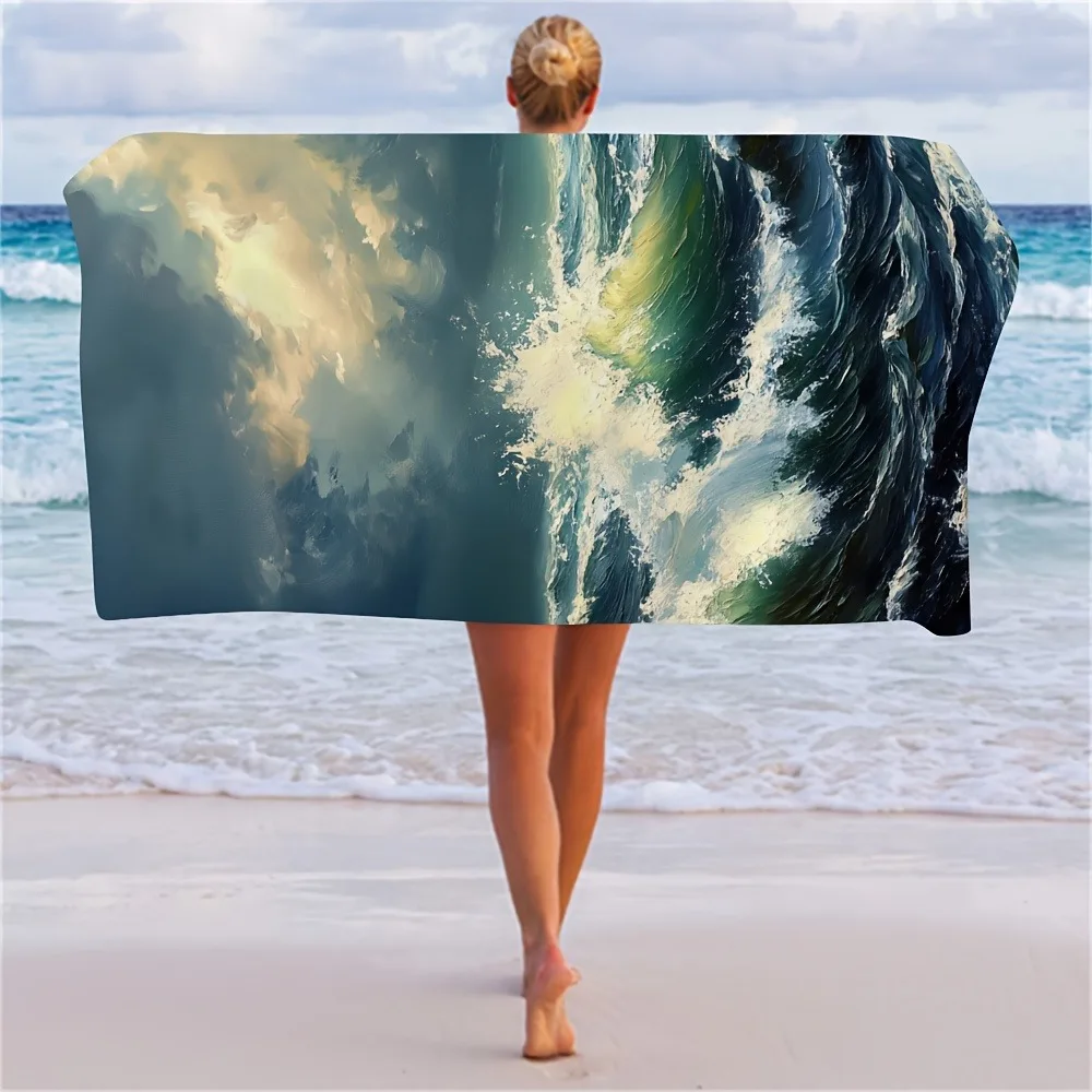 

Vivid Ocean Wave Print Microfiber Polyester Oversized Lightweight Quick Absorbent Beach Towel Beach Travel Hiking Pool Lounge