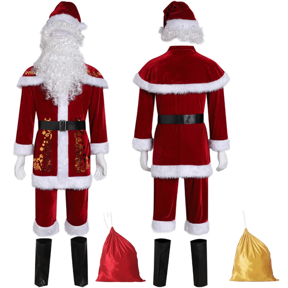 

Santa Claus Cosplay Costume Full Set Red Top Pant Shawl Uniform Suits for Adult Outfit Christmas Carnival Party Clothes Roleplay