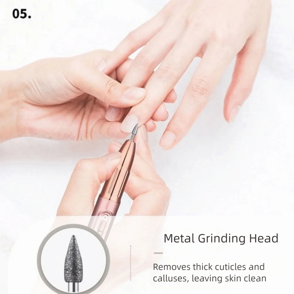 Pulidor de uñas eléctrico de mano, secador de uñas inalámbrico recargable de poco ruido, potente taladro eléctrico para uñas para principiantes