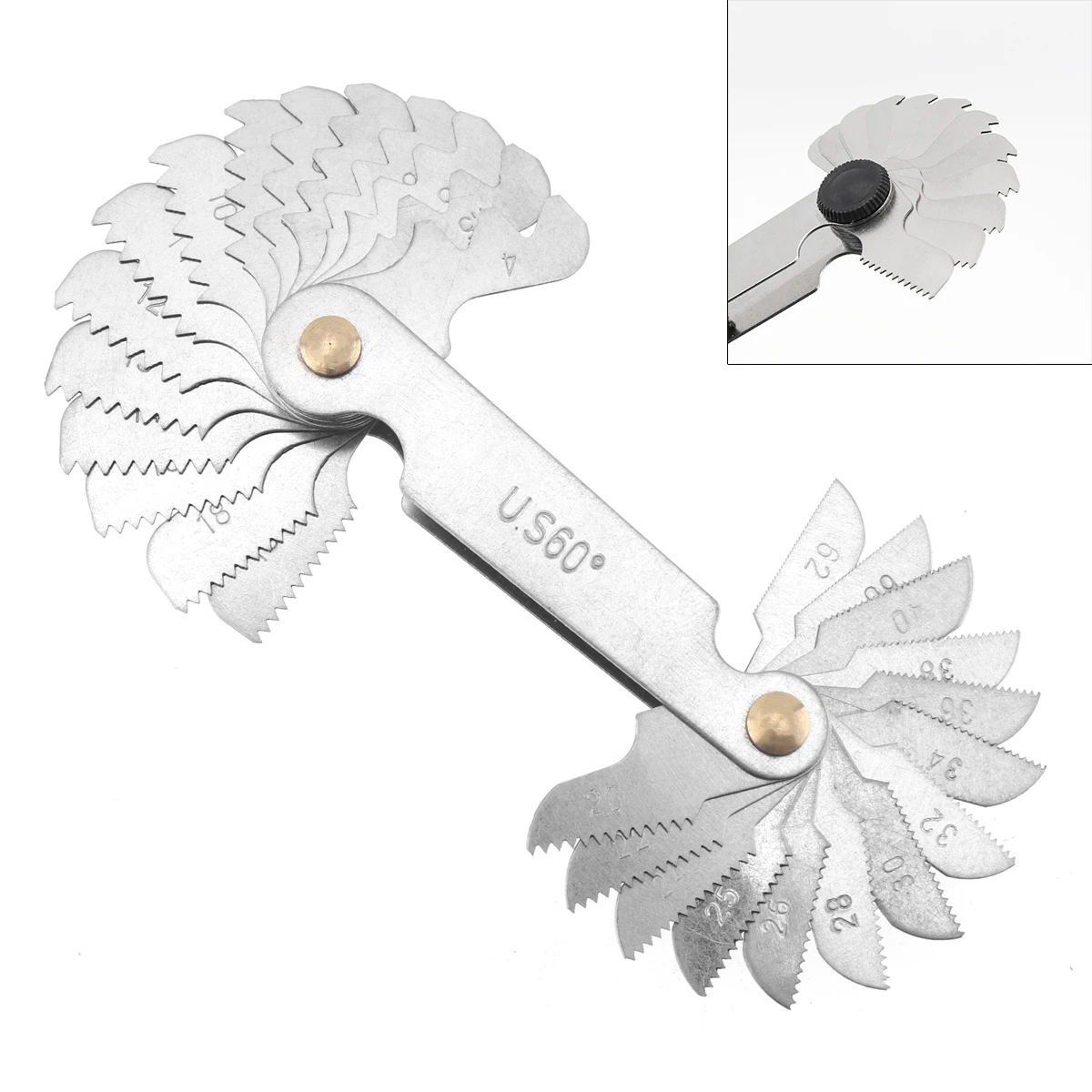 30pcs/set Stainless Steel US 60° Thread Gauge Screw Pitch Gauges with Blades Range 4-62 for Industrial Measurement