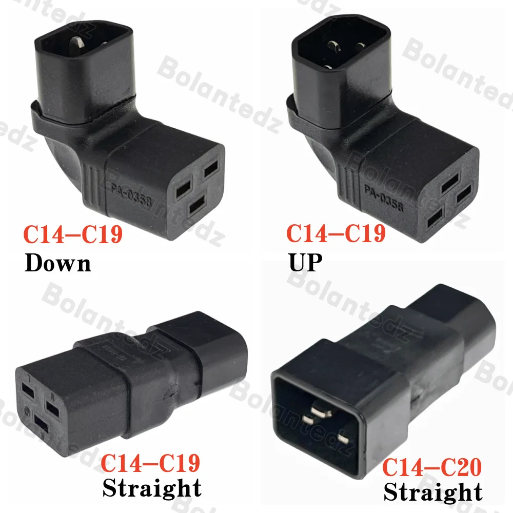محول التيار المتردد IEC 320 C14 إلى C19 C20 التيار المتناوب قابس مهايئ الطاقة IEC 3 القطب IEC 320 3pin ذكر إلى أنثى تمديد 90 درجة أسفل زاوية