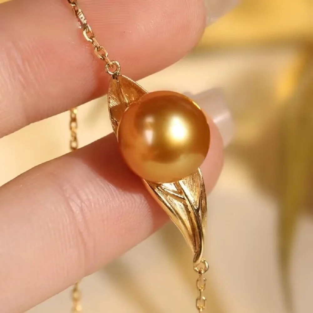Natural South  Sea Round Golden Pearl Autumn Leaf Bracelet s925 Silver AAAA10-11mm/11-12mm