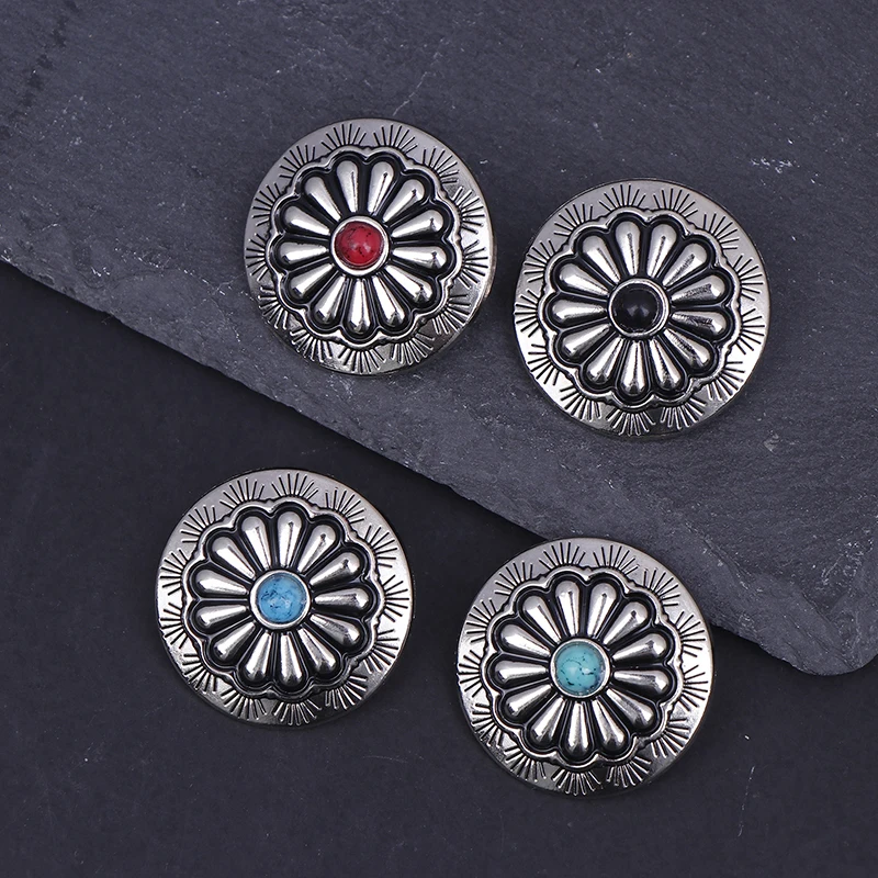 30MM Retro Zinc Alloy Round Daisy Flowers Decorative Concho Buttons Charms Pendants DIY Hair Jewelry Accessories