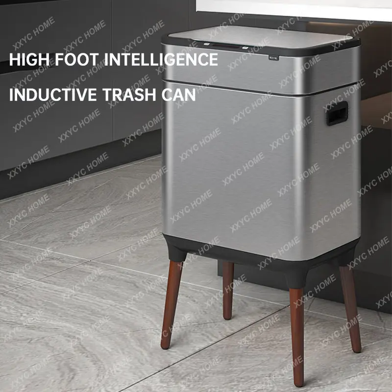 

Trash Can Kitchen High Foot Trash Bin Stainless Steel Large Capacity Waterproof Intelligent Garbage Bin