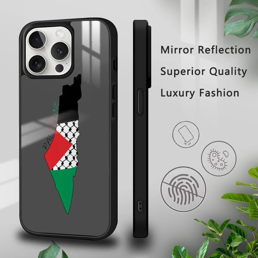 Palestine Flag Map Passport Phone Case For iPhone 15 14 13 12 11 Pro Xs Max Mini XR X 7 8 Plus luxury Mirror Hard Funda Cover