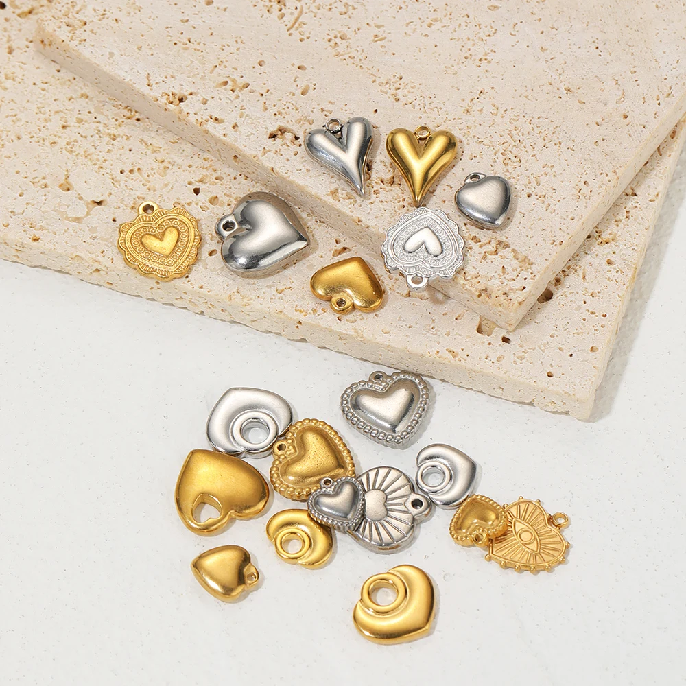 5 قطع فراغ مطلي الذهب القلب المعلقات الفولاذ المقاوم للصدأ قلادة سحر ل سوار أقراط النتائج العصرية صنع المجوهرات DIY