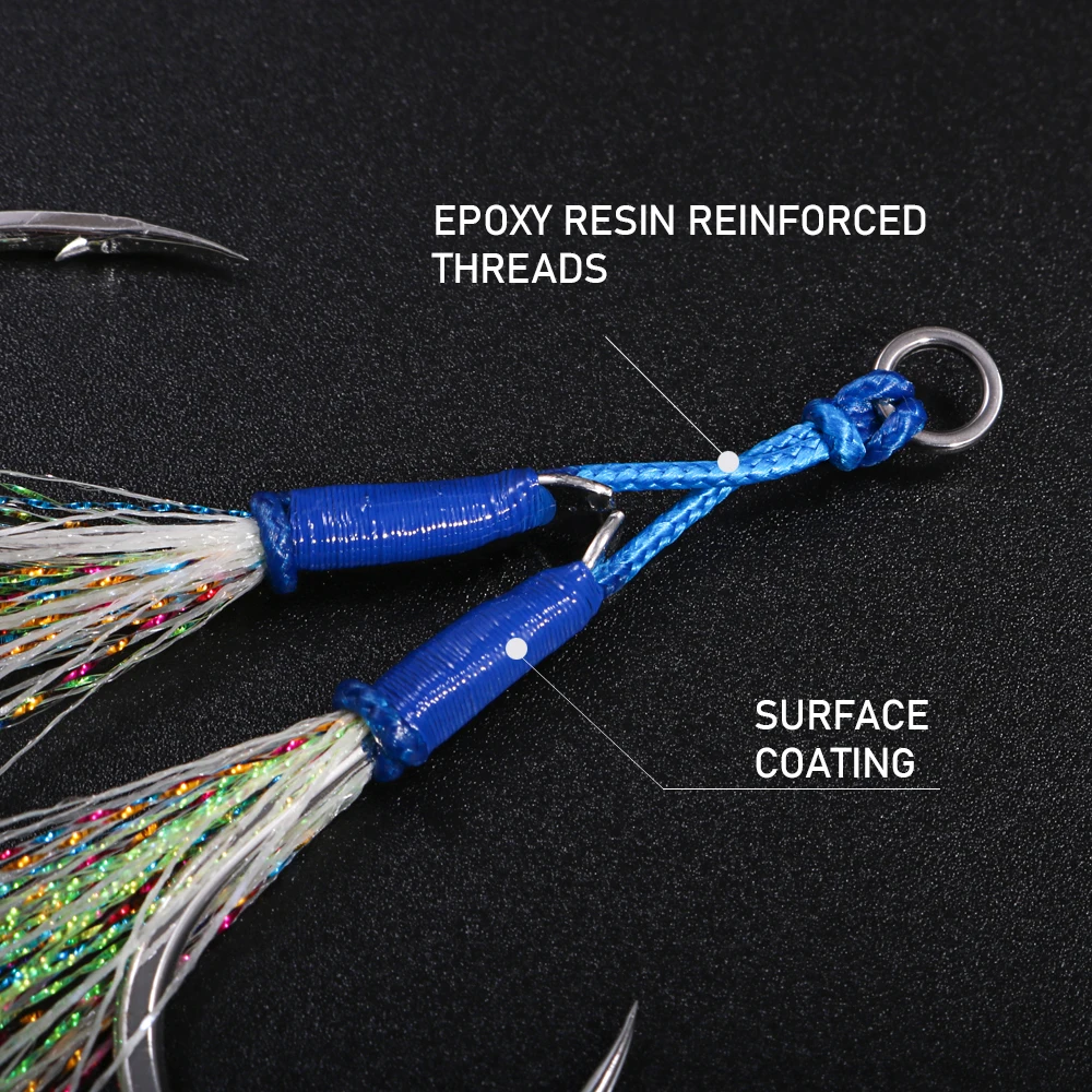 JIGGING PRO 1# 1/0 2/0 3/0 4/0 Luminous Twin Assist Hook Metal Jig Hooks Saltwater Fishing Tackle Jigging Hooks